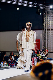 Donell Banze model. Photoshoot of model Donell Banze demonstrating Runway Modeling.Fancy Africa Fashion Week runway show, Mozambique 2025. Brazilian collection Dih MoraisRunway Modeling Photo #249109