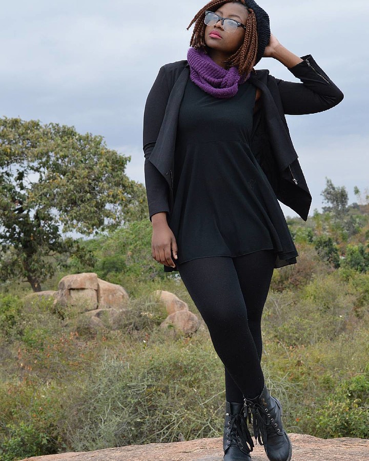 Katerina Zuze model. Photoshoot of model Katerina Zuze demonstrating Fashion Modeling.Photo-shoot was taken at the rocks around Daystar University located in Kenya, Athi River. The photo was shot by Black Cards Photography for the agency Curve Art