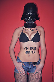 Louis Konstantinou photographer. Work by photographer Louis Konstantinou demonstrating Advertising Photography.Darth vader ispired photoshoot. A female version of Darth Vader is depicted, or otherwise Luke Skywalkers motherAdvertising Photography P